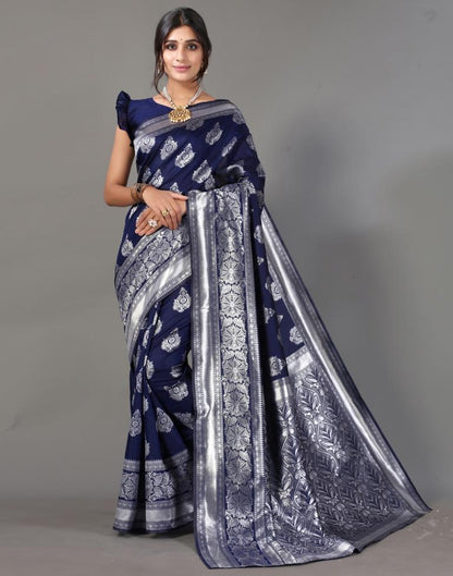 Navy Blue And Silver Silk Saree | Leemboodi