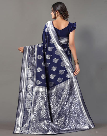 Navy Blue And Silver Silk Saree | Leemboodi