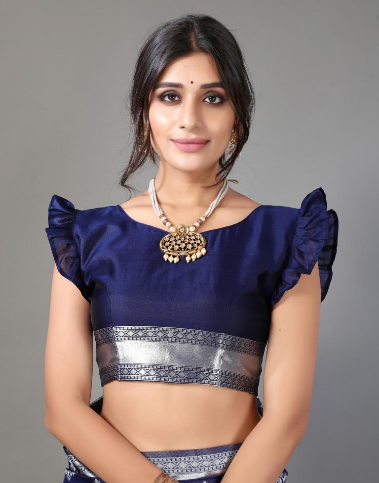 Navy Blue And Silver Silk Saree | Leemboodi