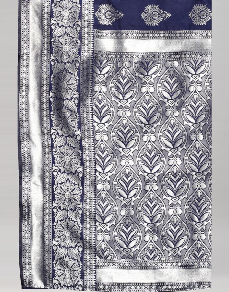 Navy Blue And Silver Silk Saree | Leemboodi