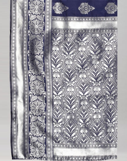 Navy Blue And Silver Silk Saree | Leemboodi
