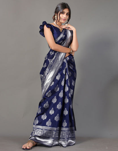 Navy Blue And Silver Silk Saree | Leemboodi