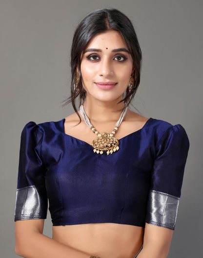 Navy Blue And Silver Silk Saree | Leemboodi