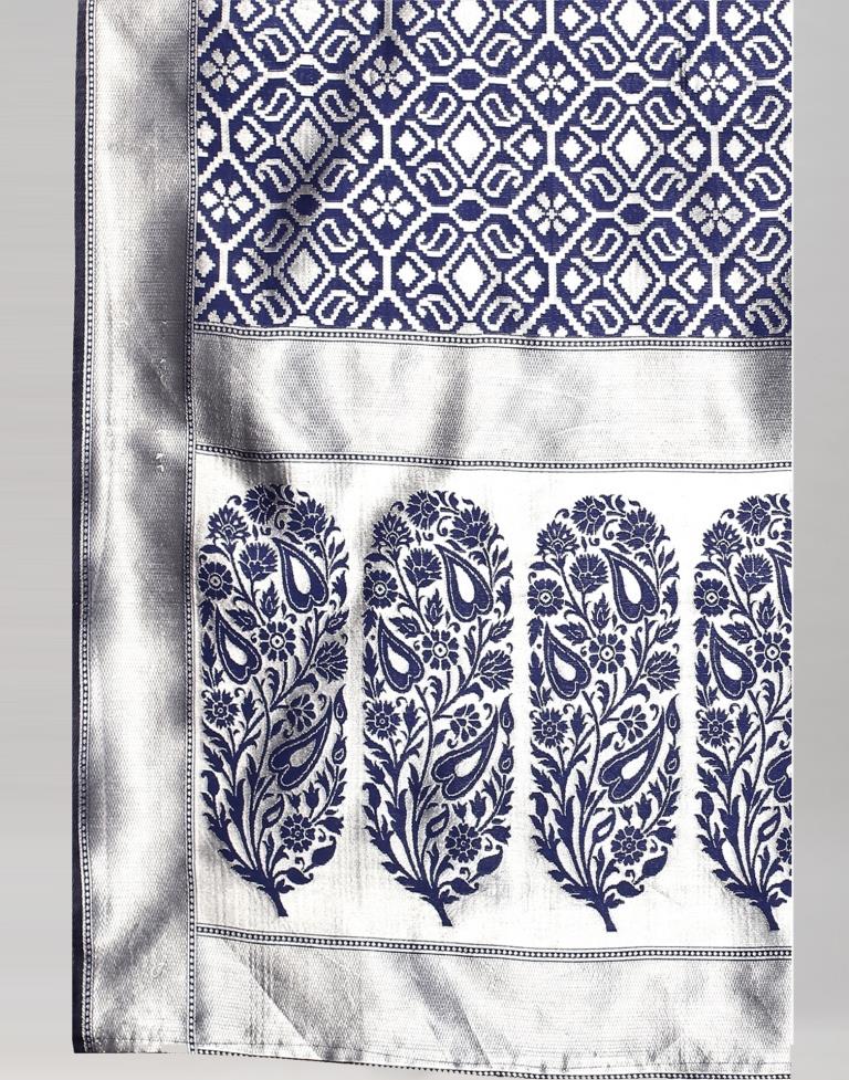 Navy Blue And Silver Silk Saree | Leemboodi