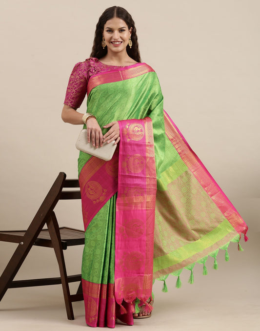 Parrot Green Silk Saree | Sudathi