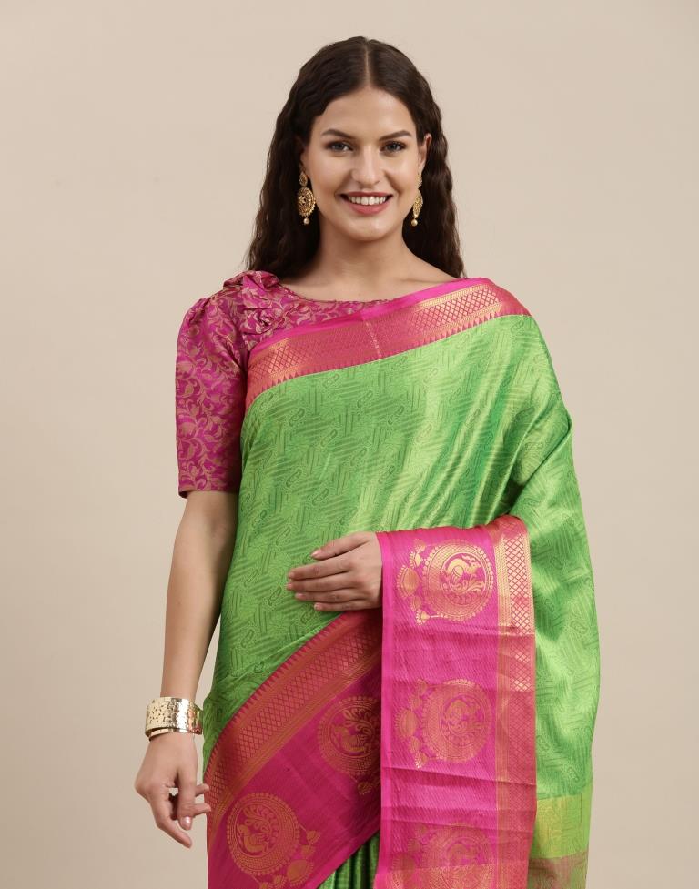 Parrot Green Silk Saree | Sudathi