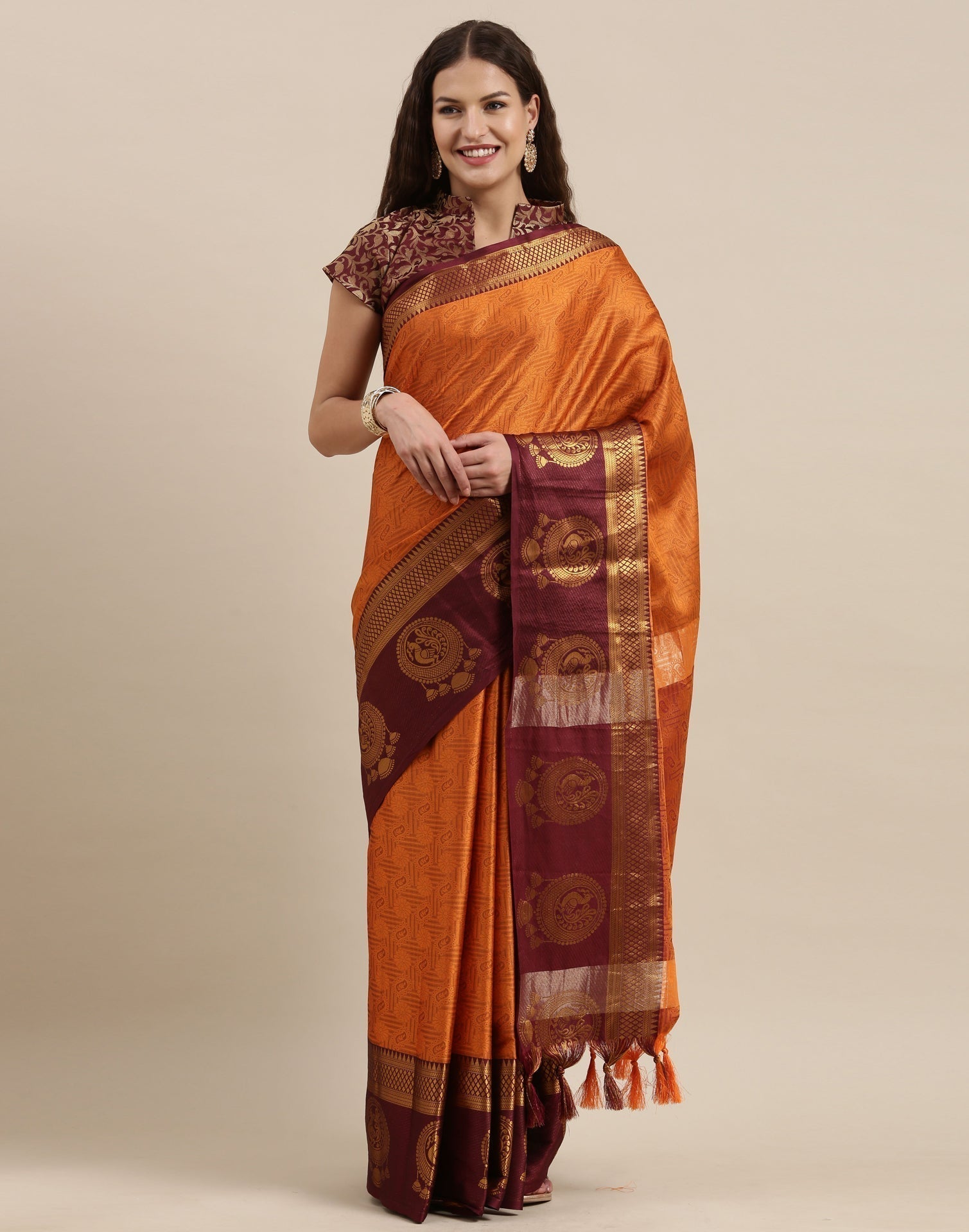 Dusty Orange Silk Saree | Sudathi