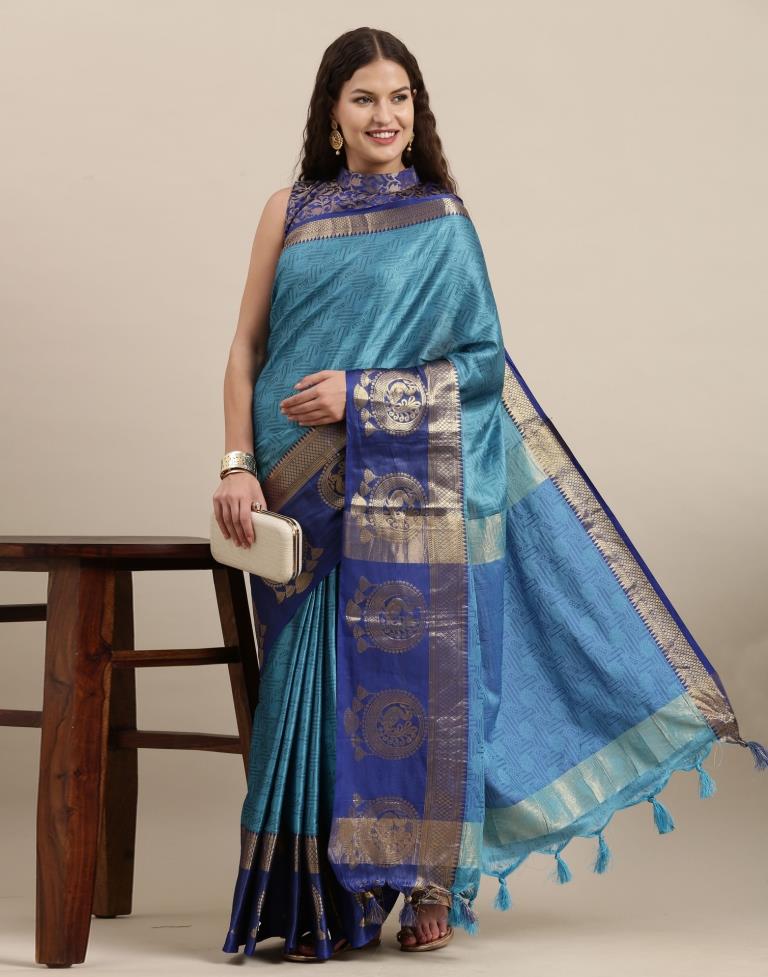 Peacock Blue Silk Saree | Sudathi