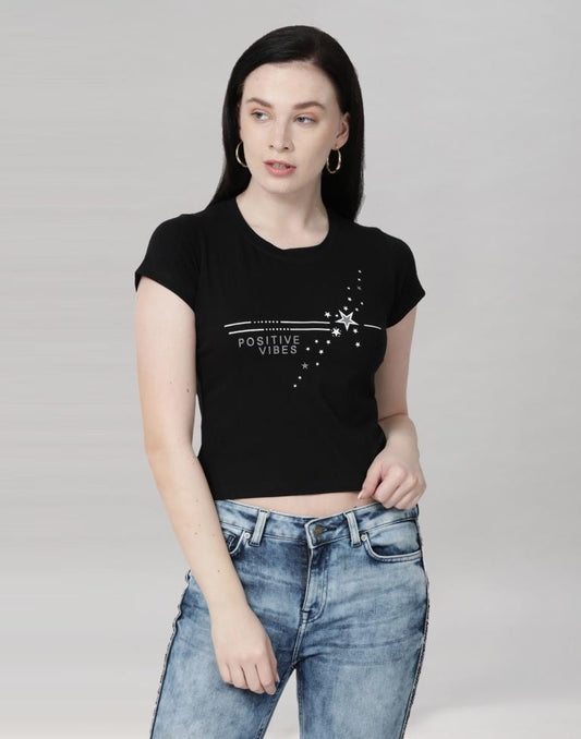 Black Colored Lycra Printed T-shirt | Leemboodi