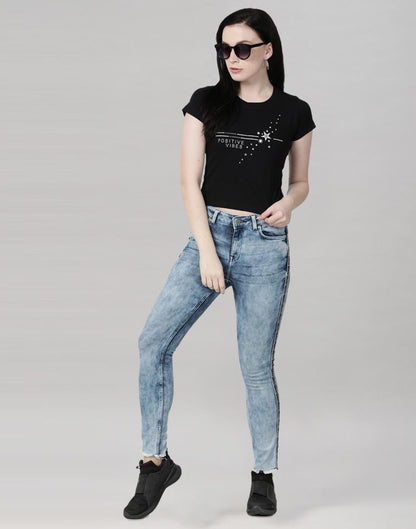 Black Colored Lycra Printed T-shirt | Leemboodi