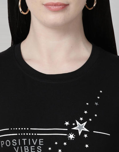 Black Colored Lycra Printed T-shirt | Leemboodi