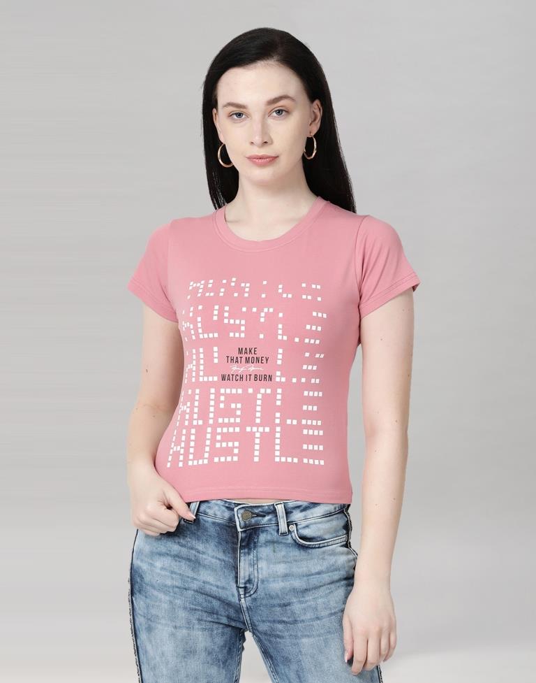 Pink Colored Lycra Printed T-shirt | Leemboodi