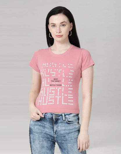 Pink Colored Lycra Printed T-shirt | Leemboodi