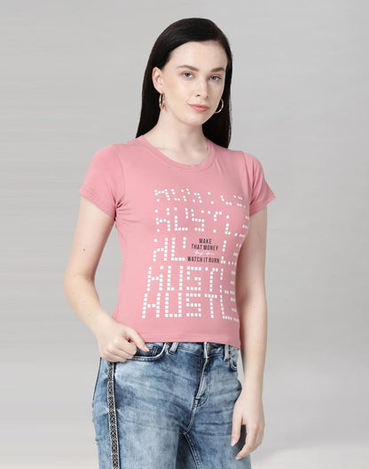 Pink Colored Lycra Printed T-shirt | Leemboodi