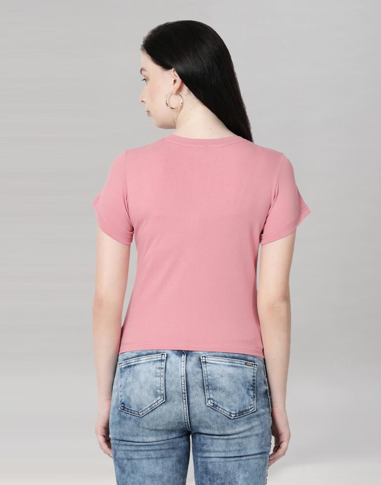 Pink Colored Lycra Printed T-shirt | Leemboodi