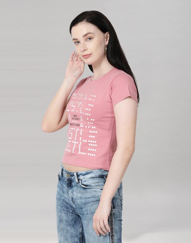 Pink Colored Lycra Printed T-shirt | Leemboodi
