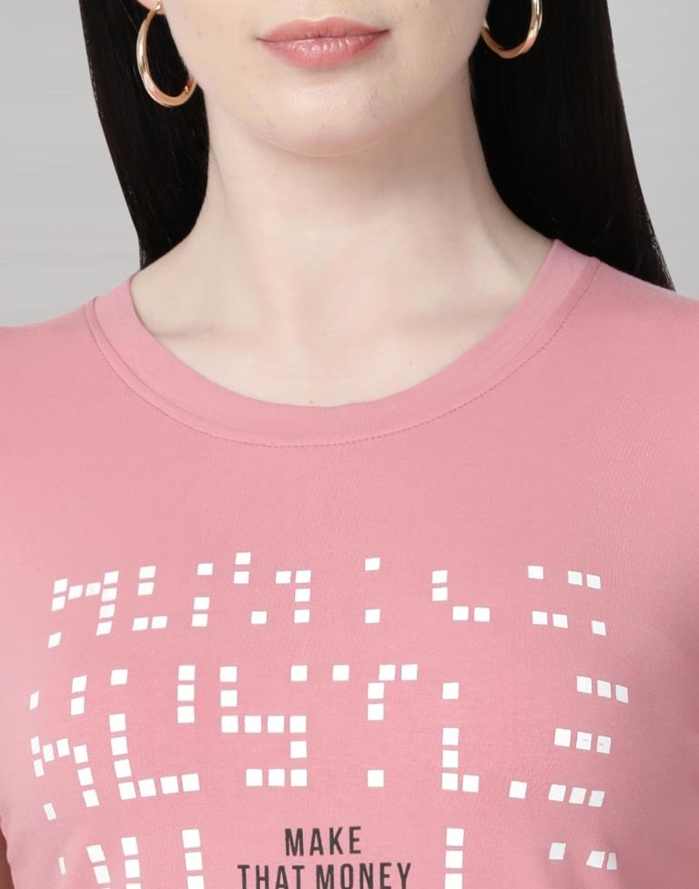 Pink Colored Lycra Printed T-shirt | Leemboodi