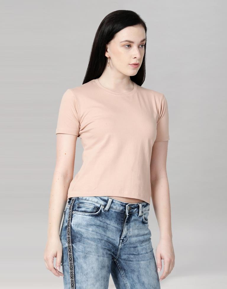 Baby Pink Colored Lycra Knitted T-shirt | Leemboodi