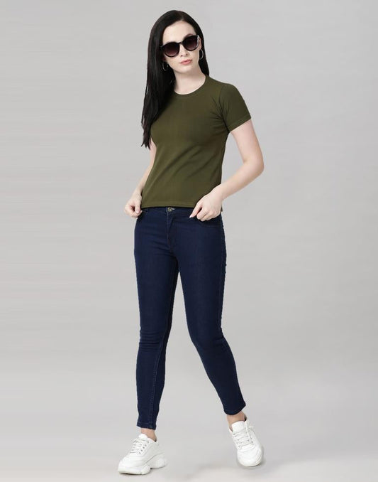 Olive Green Colored Lycra Knitted T-shirt | Leemboodi
