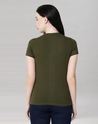 Olive Green Colored Lycra Knitted T-shirt | Leemboodi