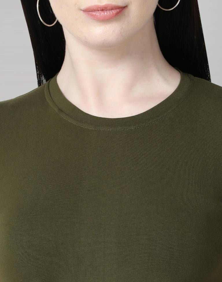 Olive Green Colored Lycra Knitted T-shirt | Leemboodi