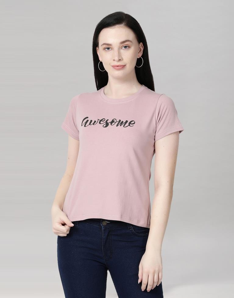 Pink Colored Lycra Printed T-shirt | Sudathi