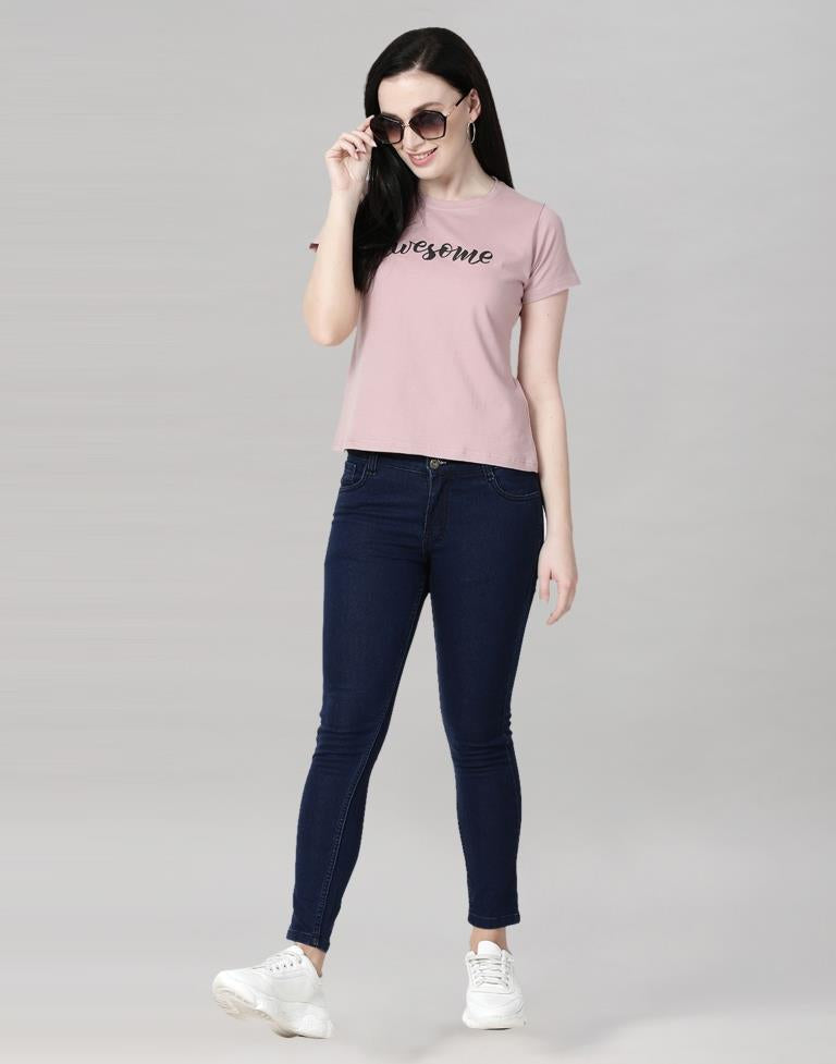 Pink Colored Lycra Printed T-shirt | Sudathi