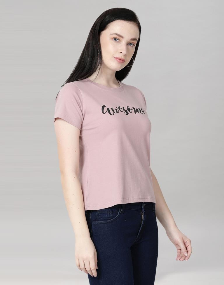 Pink Colored Lycra Printed T-shirt | Sudathi