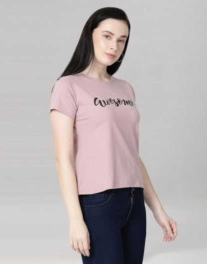 Pink Colored Lycra Printed T-shirt | Sudathi