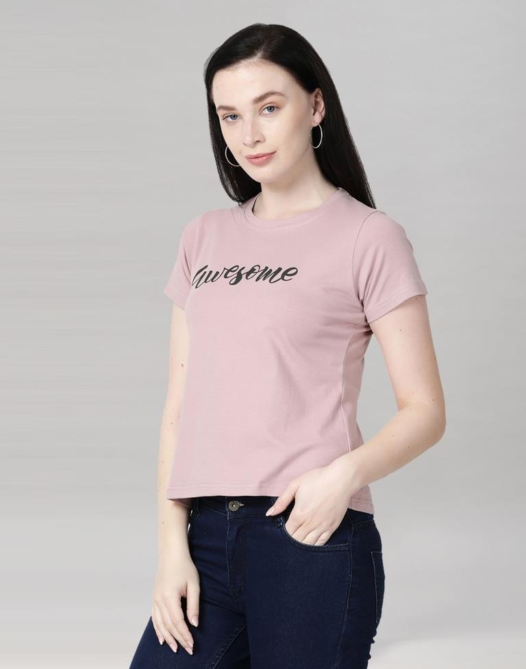 Pink Colored Lycra Printed T-shirt | Sudathi