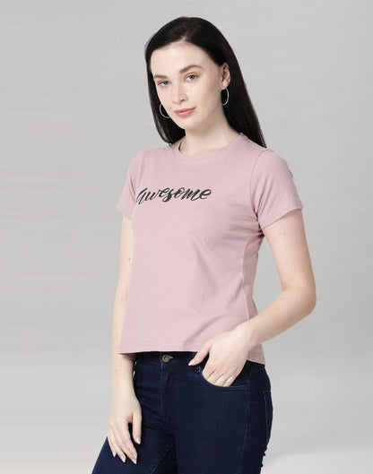 Pink Colored Lycra Printed T-shirt | Sudathi