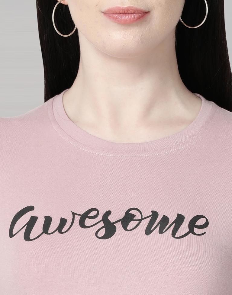 Pink Colored Lycra Printed T-shirt | Sudathi