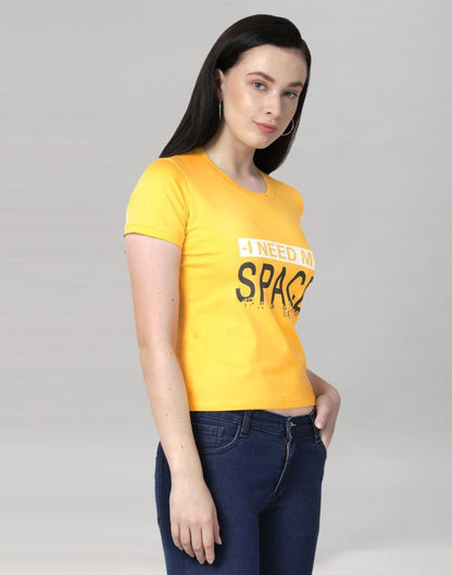 Yellow Colored Lycra Printed T-shirt | Leemboodi