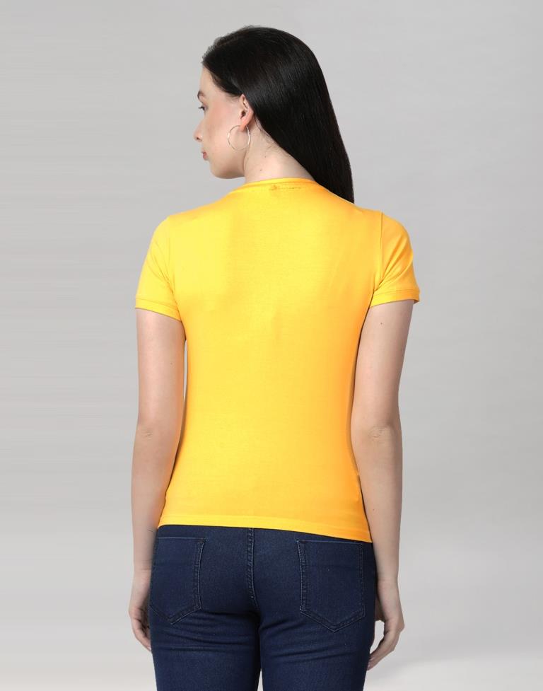 Yellow Colored Lycra Printed T-shirt | Leemboodi