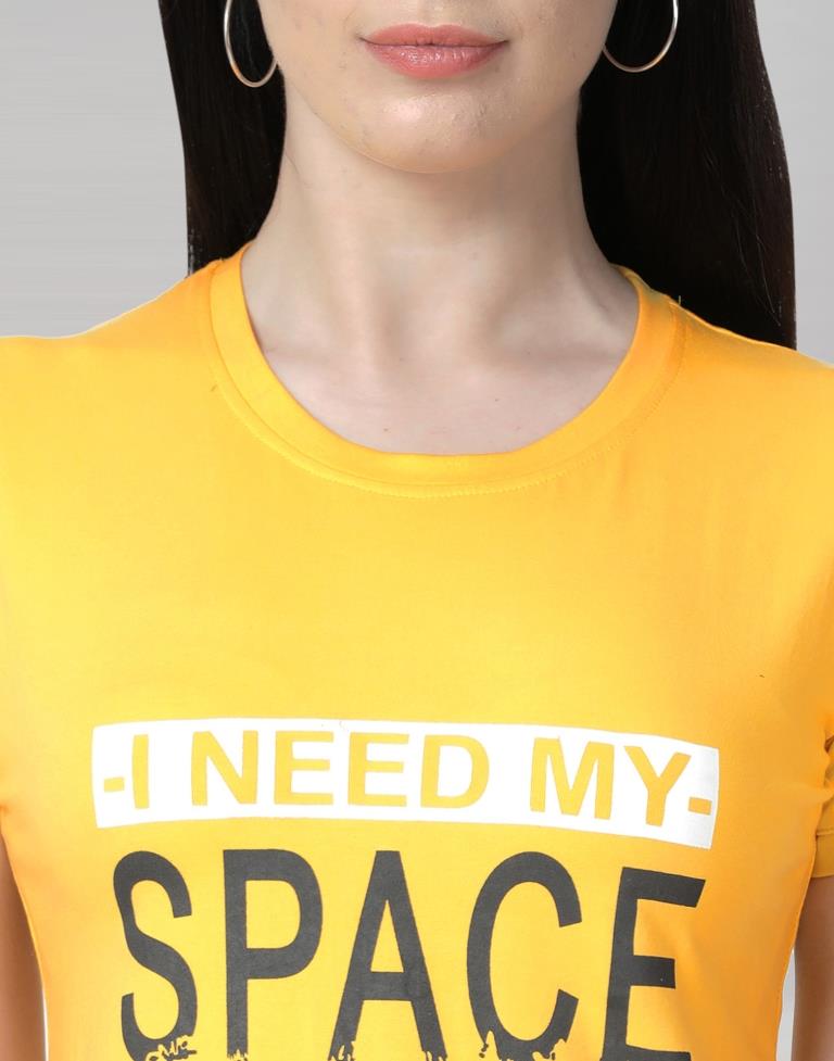 Yellow Colored Lycra Printed T-shirt | Leemboodi