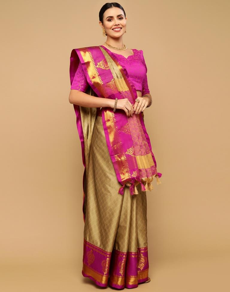 Beige Weaving Cotton Saree