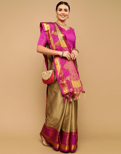 Beige Weaving Cotton Saree