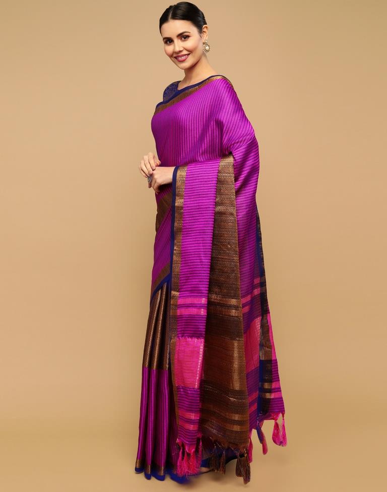 Pink And Navy Blue Silk Saree | Sudathi