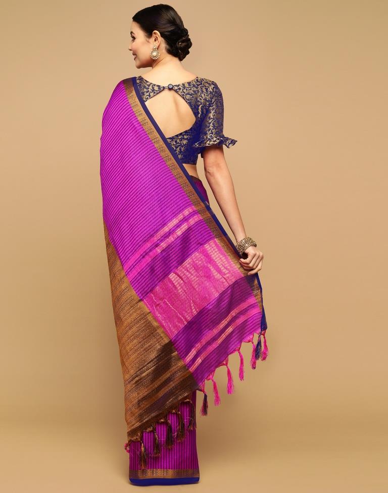 Pink And Navy Blue Silk Saree | Sudathi