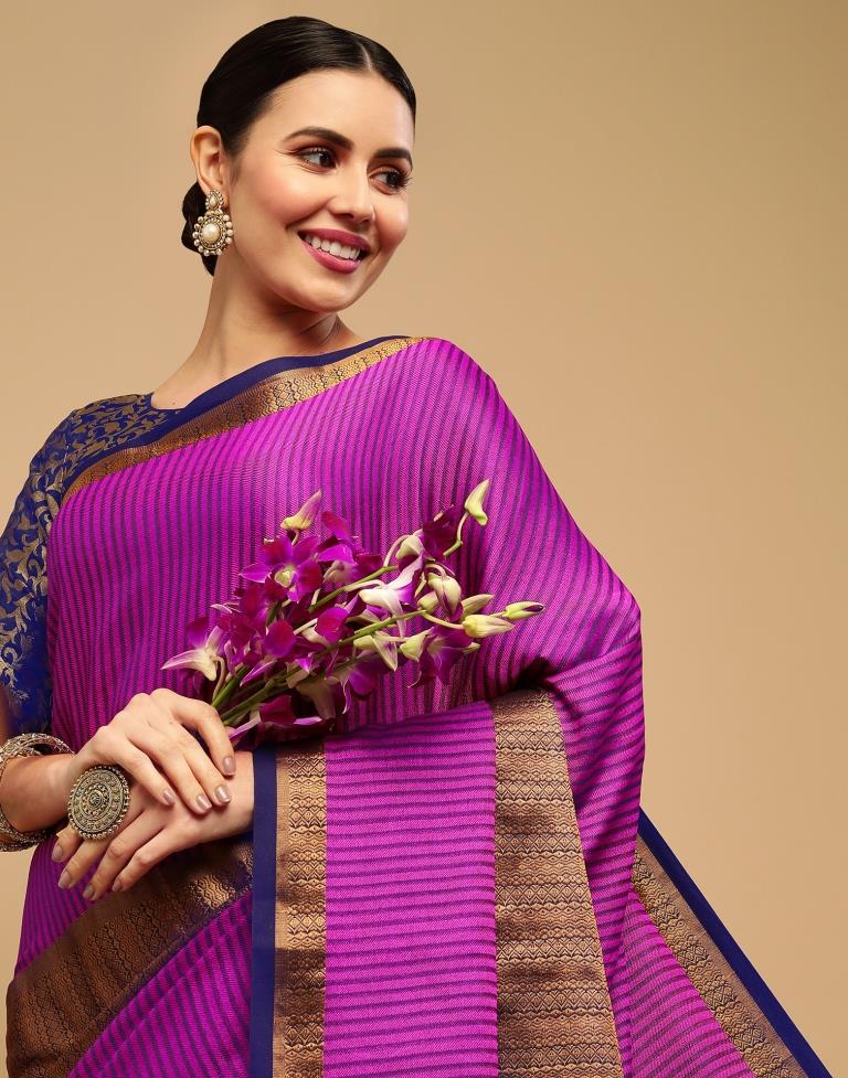 Pink And Navy Blue Silk Saree | Sudathi
