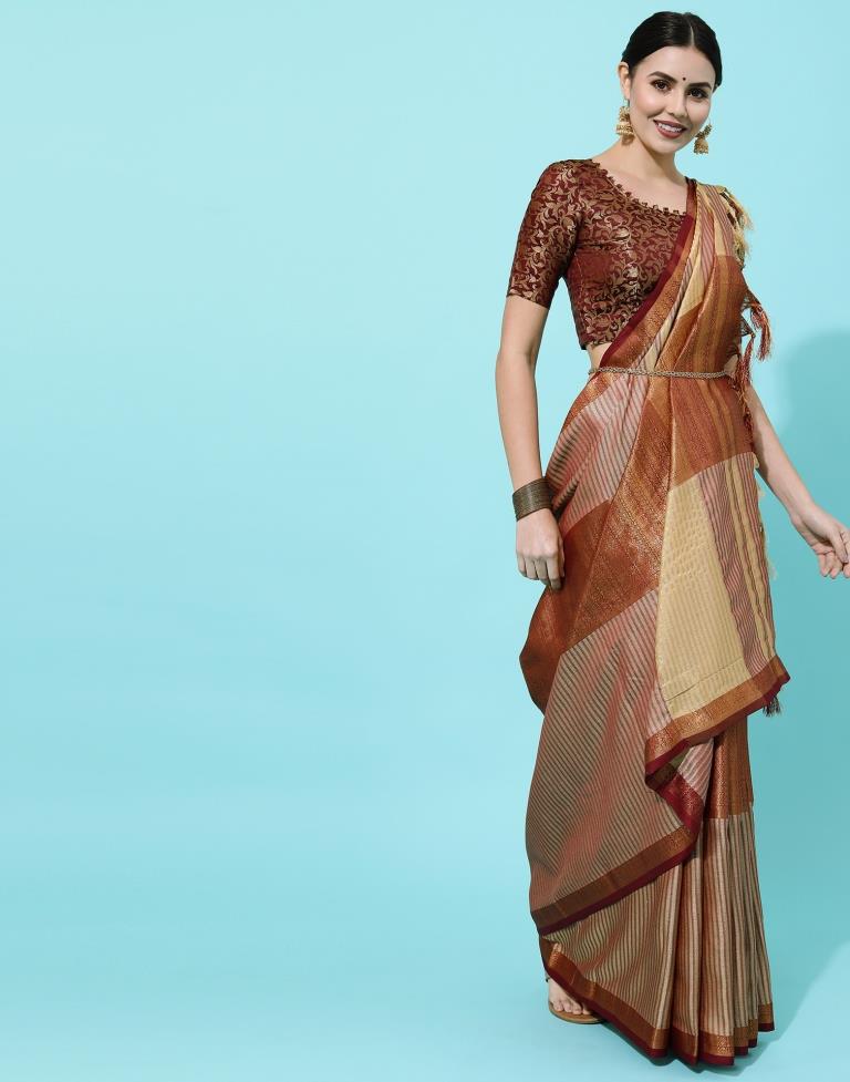 Beige And Maroon Silk Saree | Sudathi