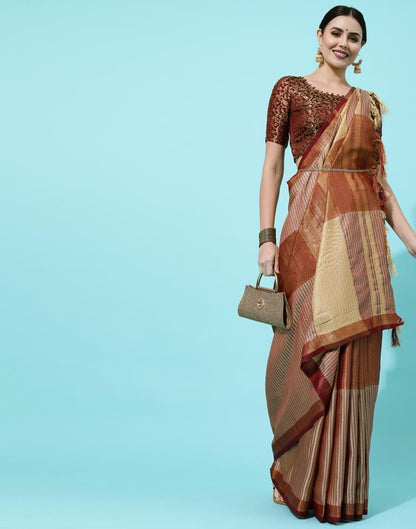 Beige And Maroon Silk Saree | Sudathi