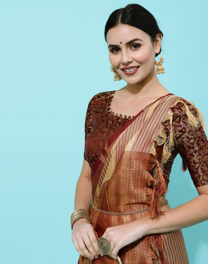 Beige And Maroon Silk Saree | Sudathi