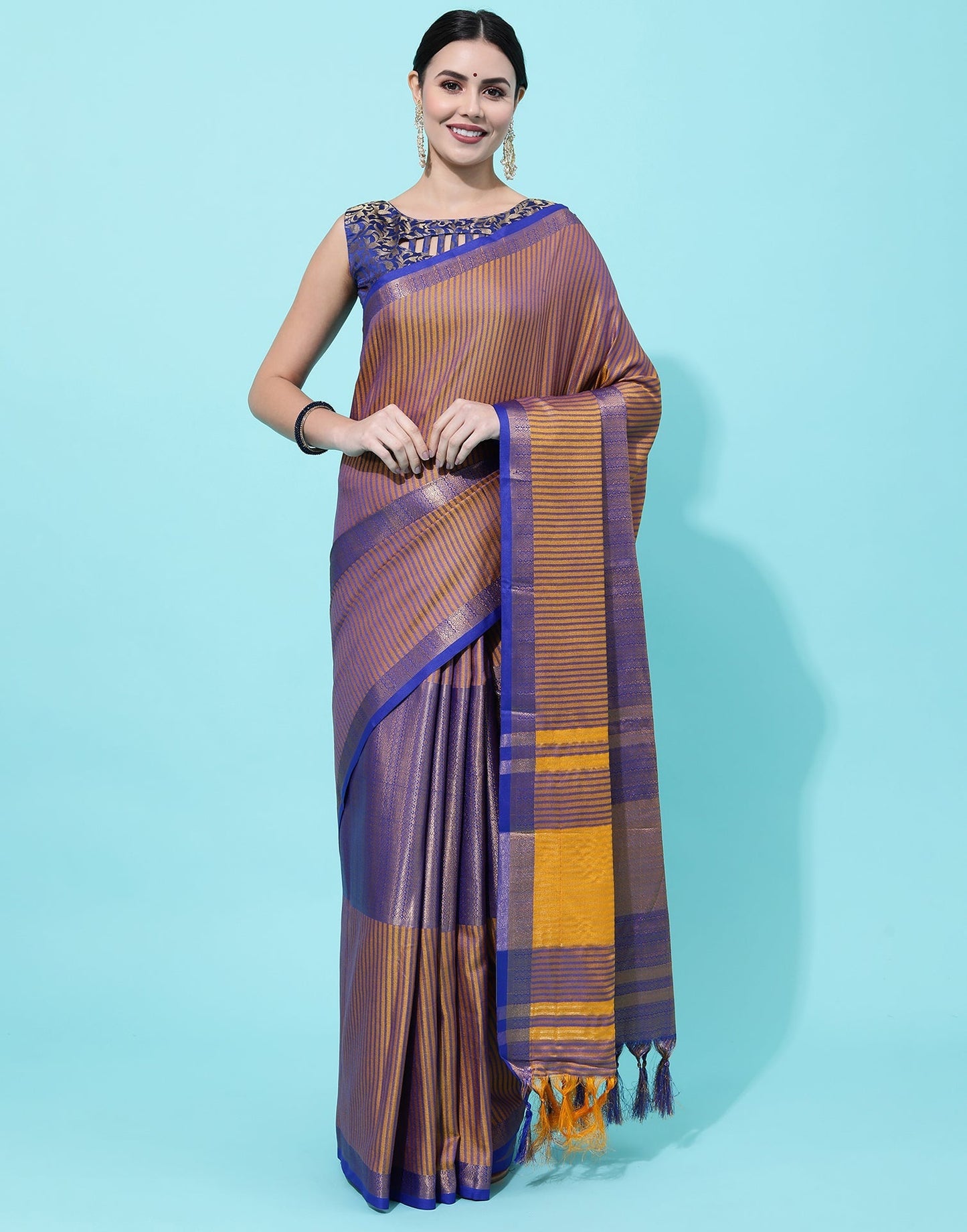 Blue And Yellow Silk Saree | Sudathi