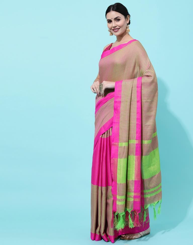 Parrot Green And Pink Silk Saree | Sudathi