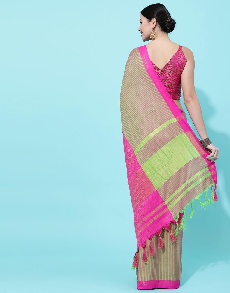 Parrot Green And Pink Silk Saree | Sudathi