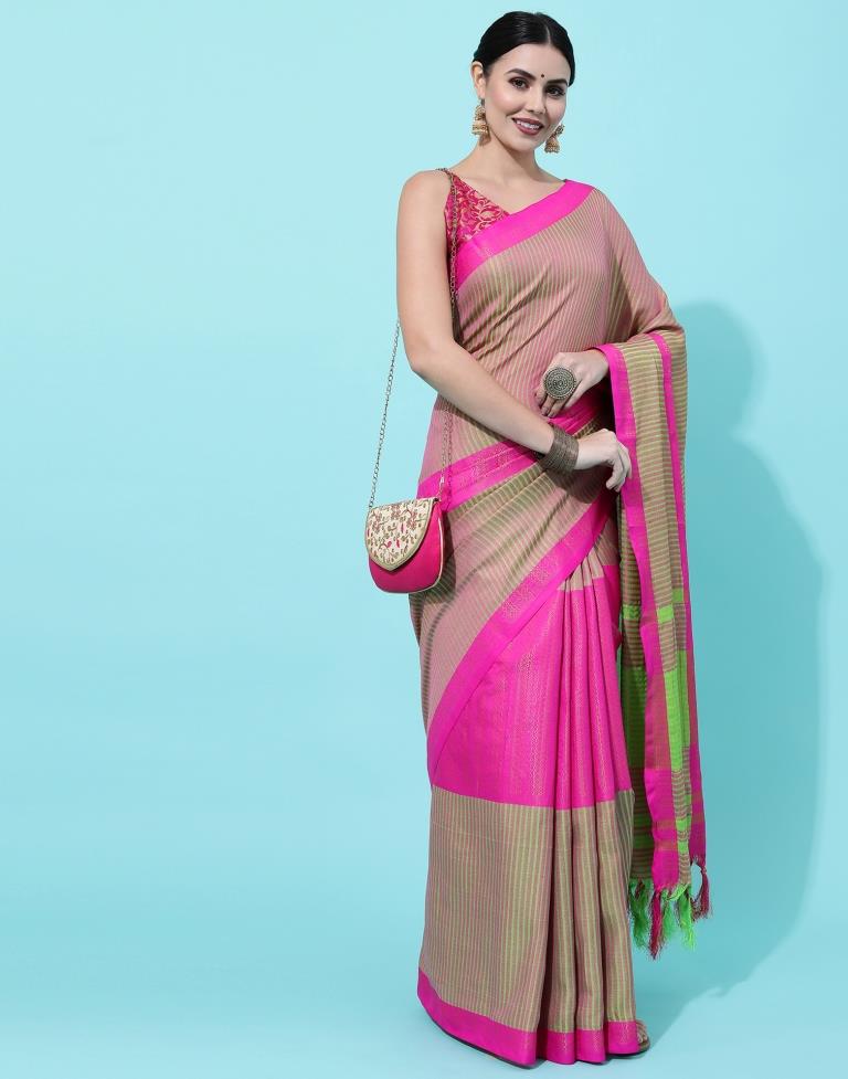 Parrot Green And Pink Silk Saree | Sudathi