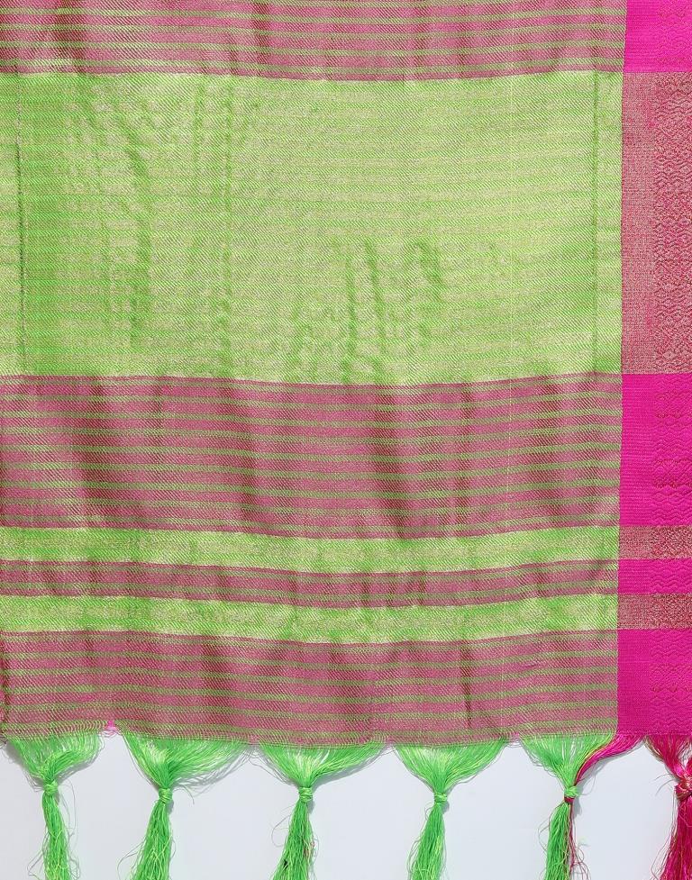 Parrot Green And Pink Silk Saree | Sudathi