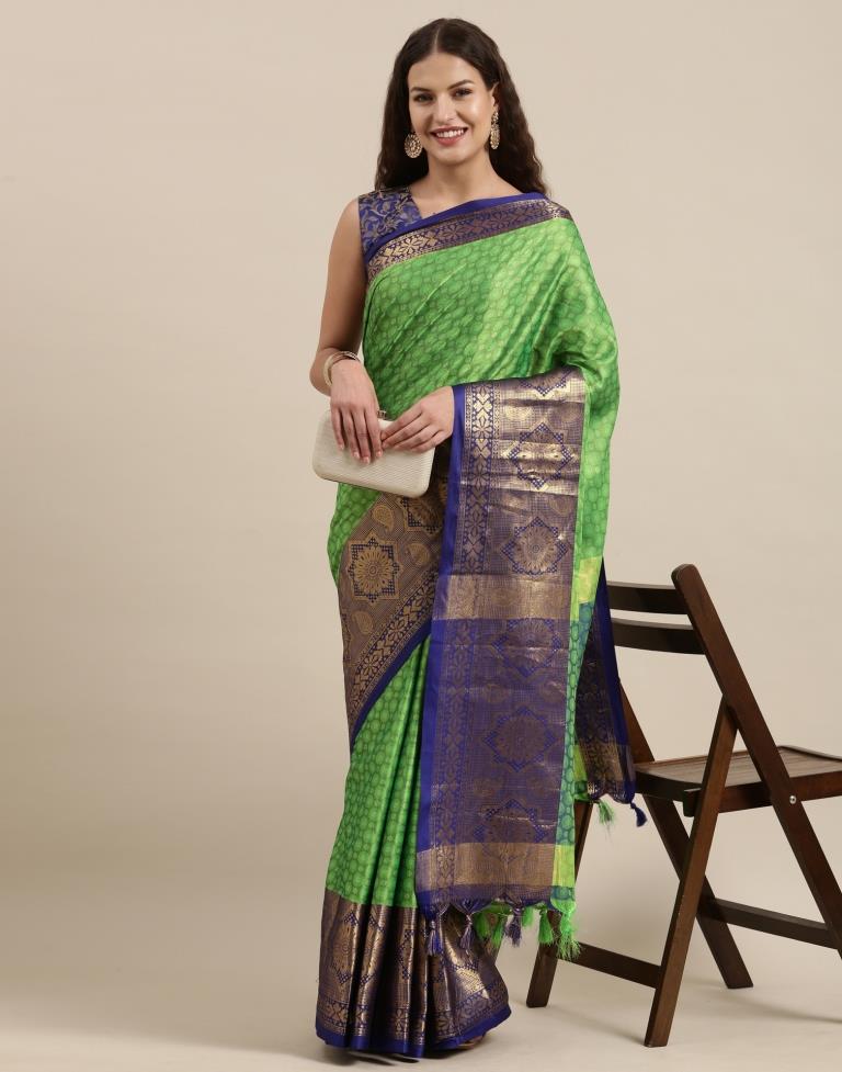 Parrot Green Silk Saree | Sudathi