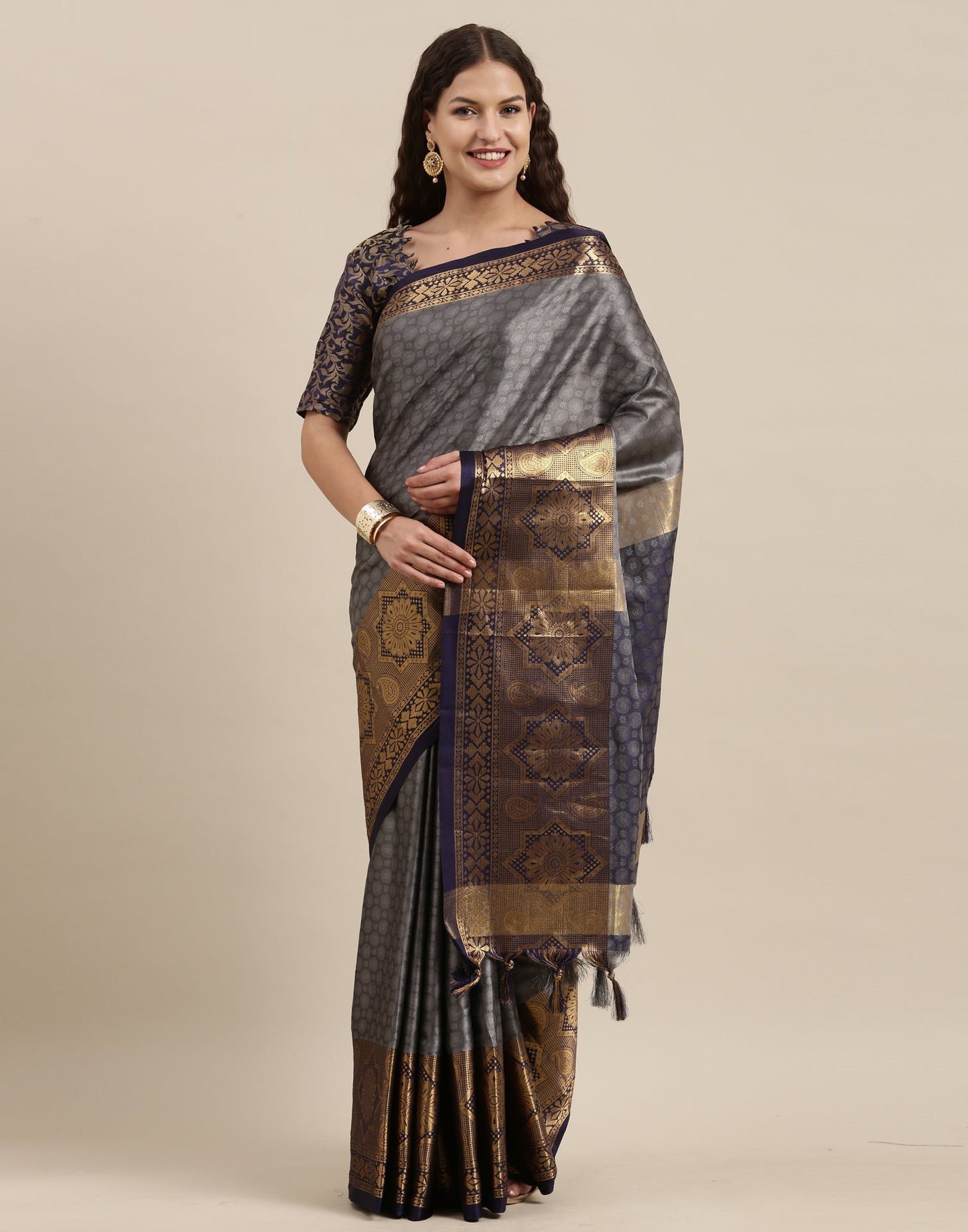 Dark Grey Silk Saree | Sudathi